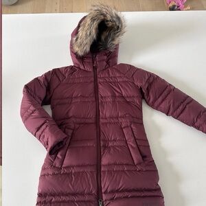 Marmot Kids Maroon Puffer Jacket with Faux Fur Hood